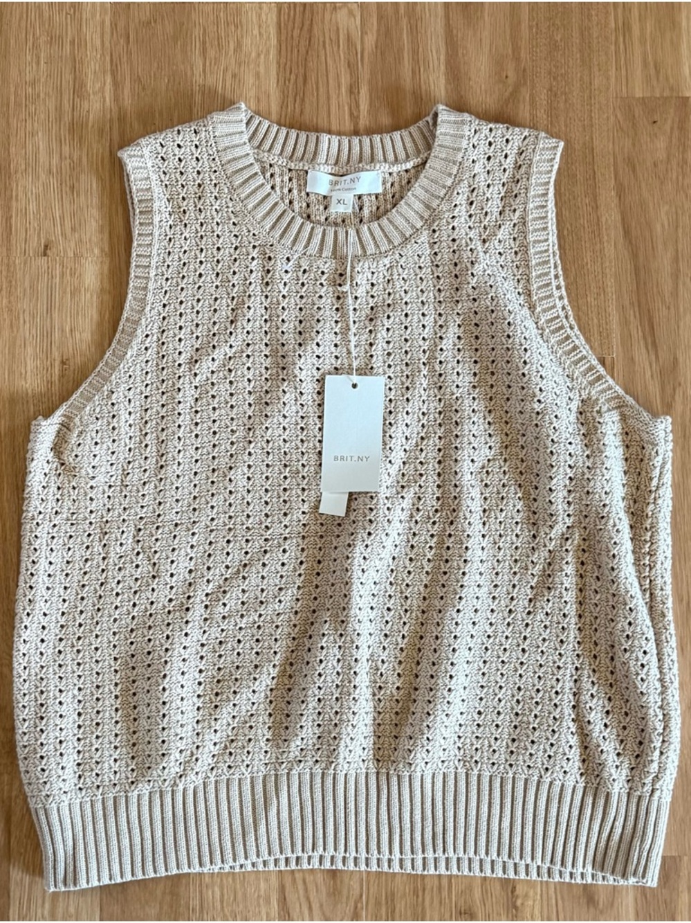 NEW BRIT.NY Women’s Open Knit Sleeveless Sweater Vest - Cream - Size XL